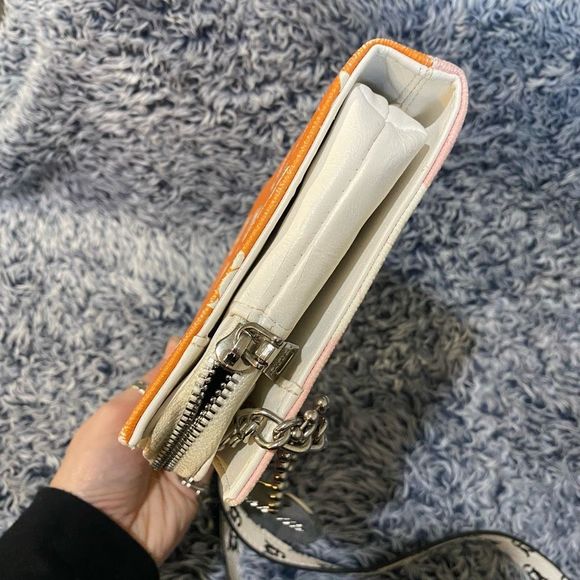 Steve Madden Monogram Pink/ Orange Wallet Chain Crossbody - Picture 9 of 16